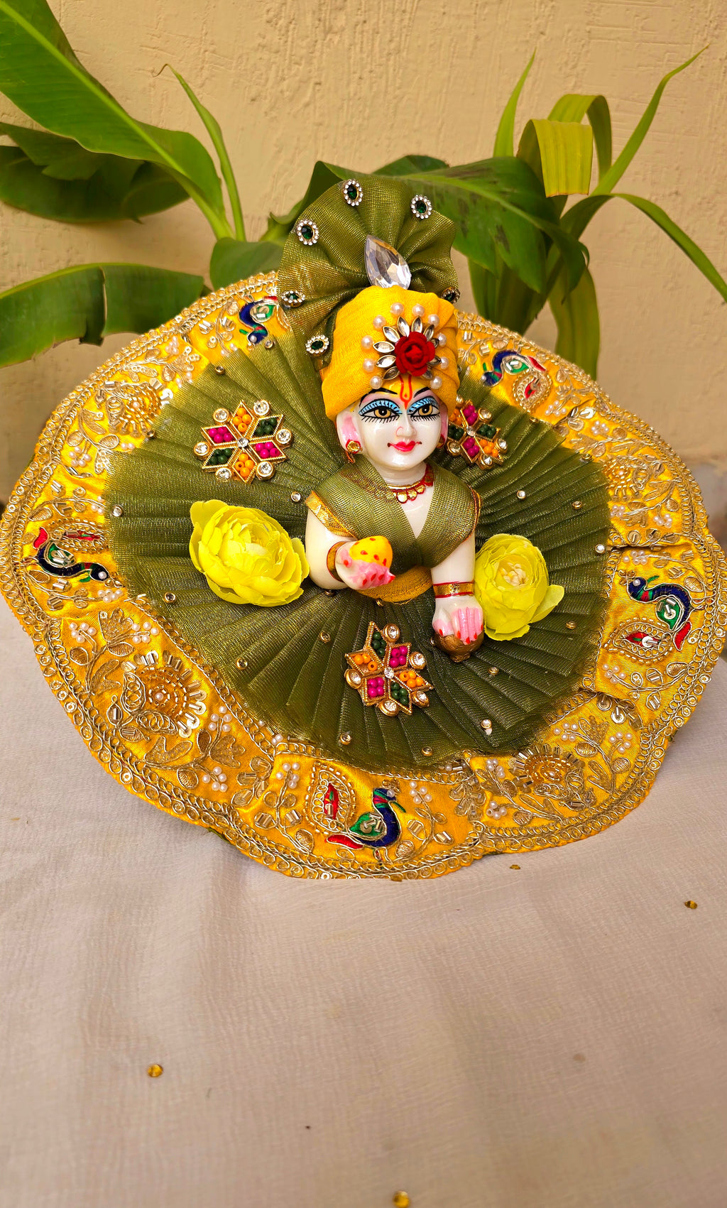 Green yellow handwork dress