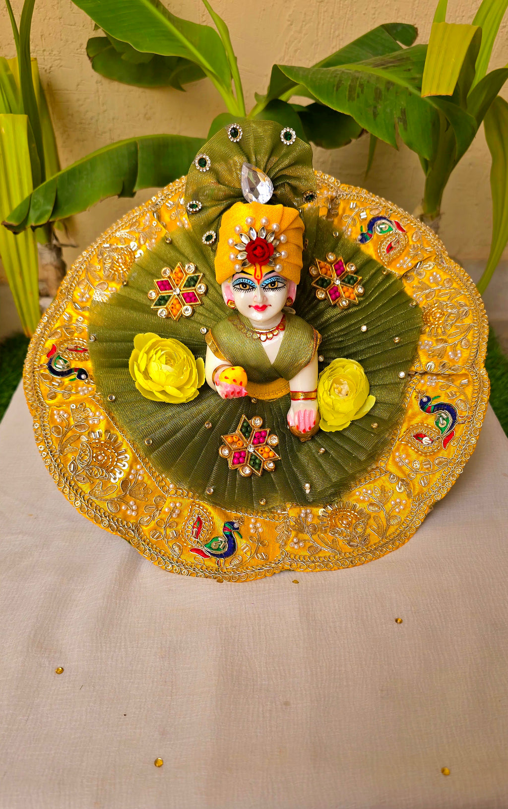 Green yellow handwork dress