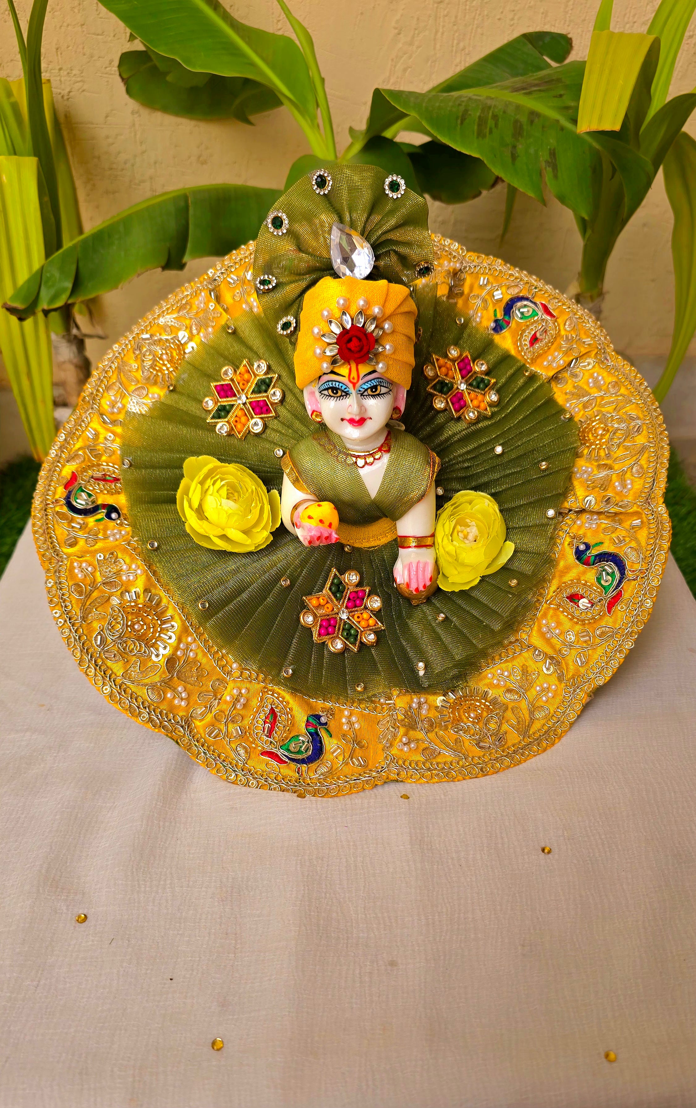 Green yellow handwork dress