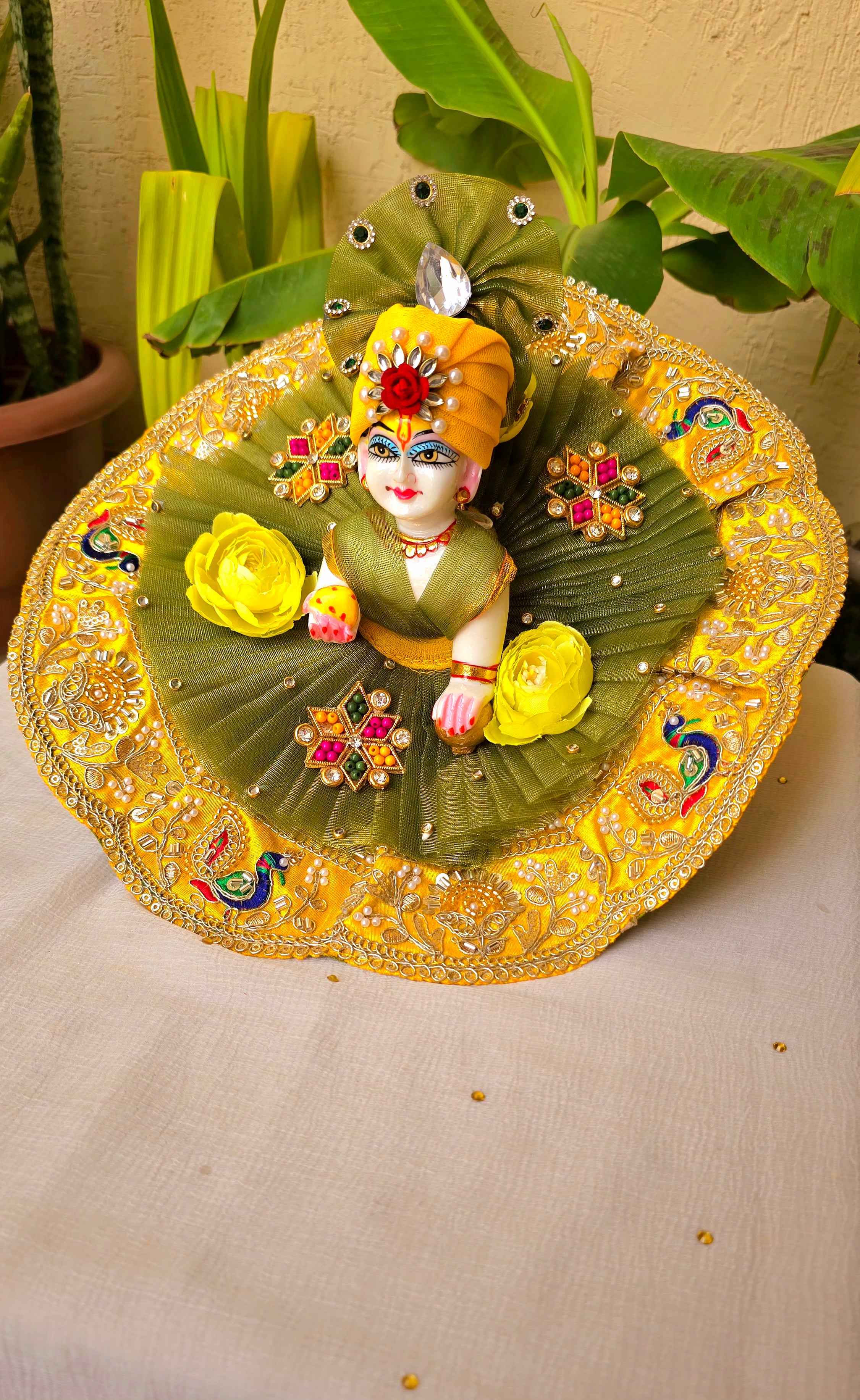 Green yellow handwork dress