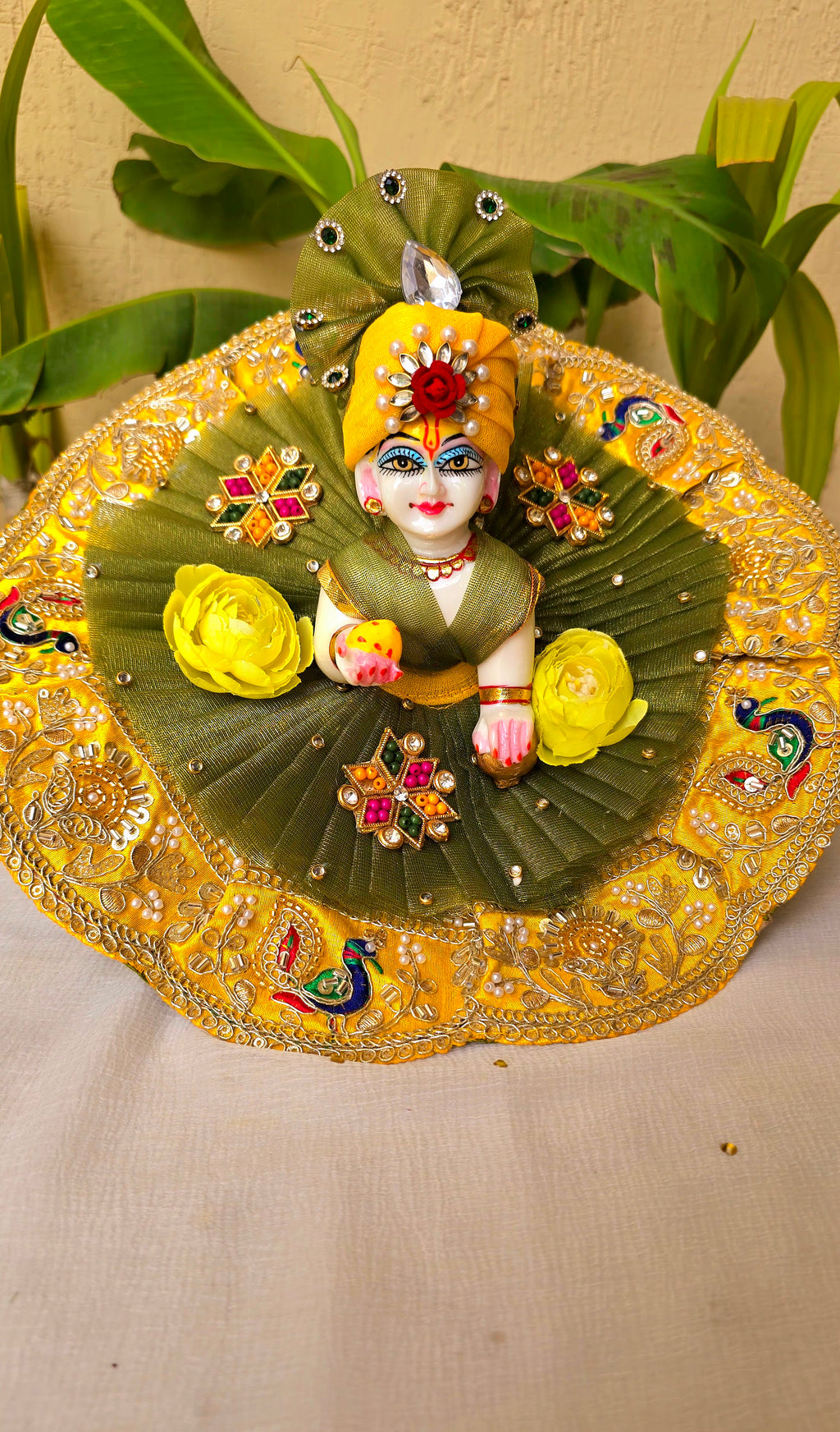 Green yellow handwork dress