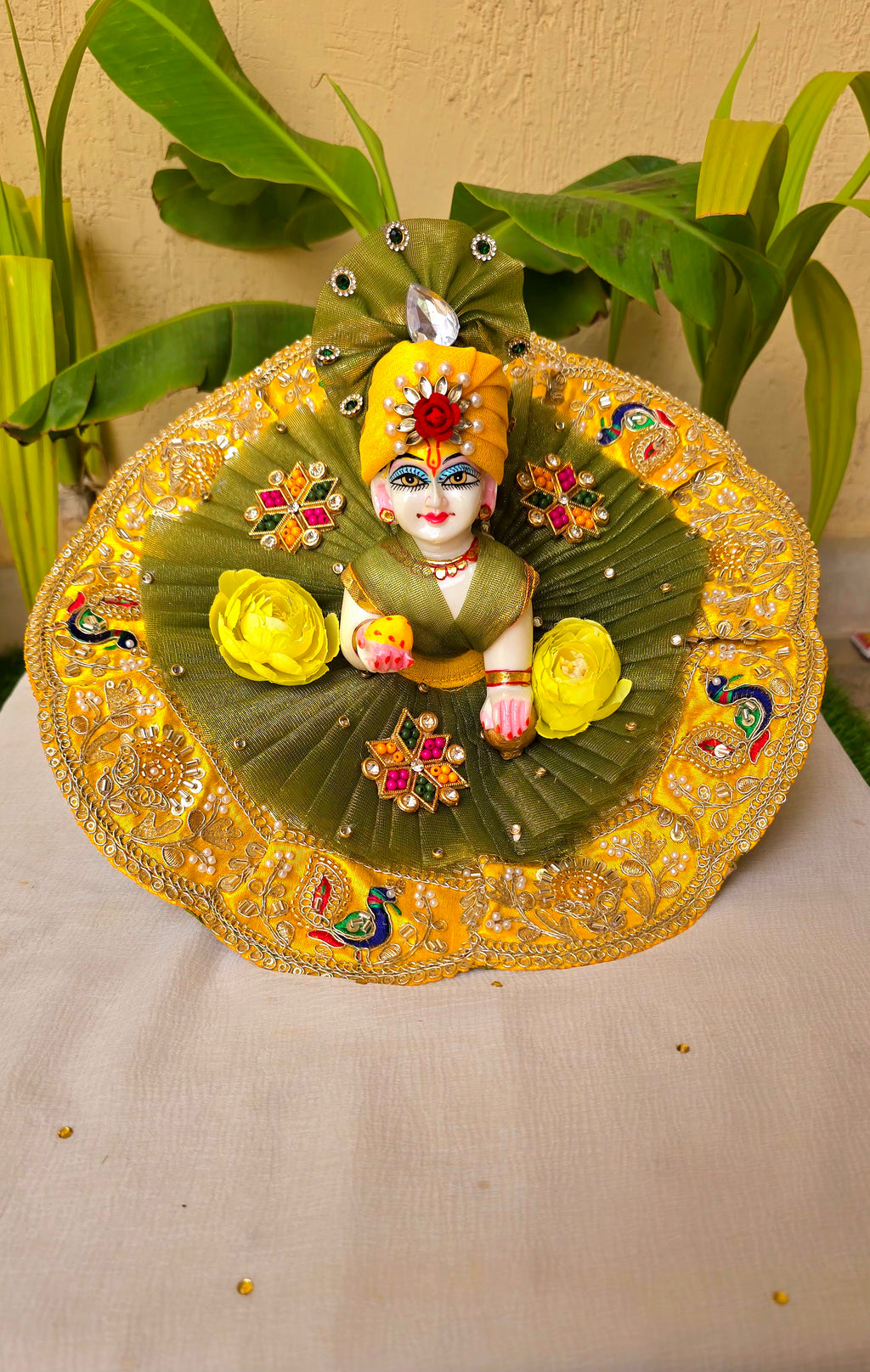 Green yellow handwork dress