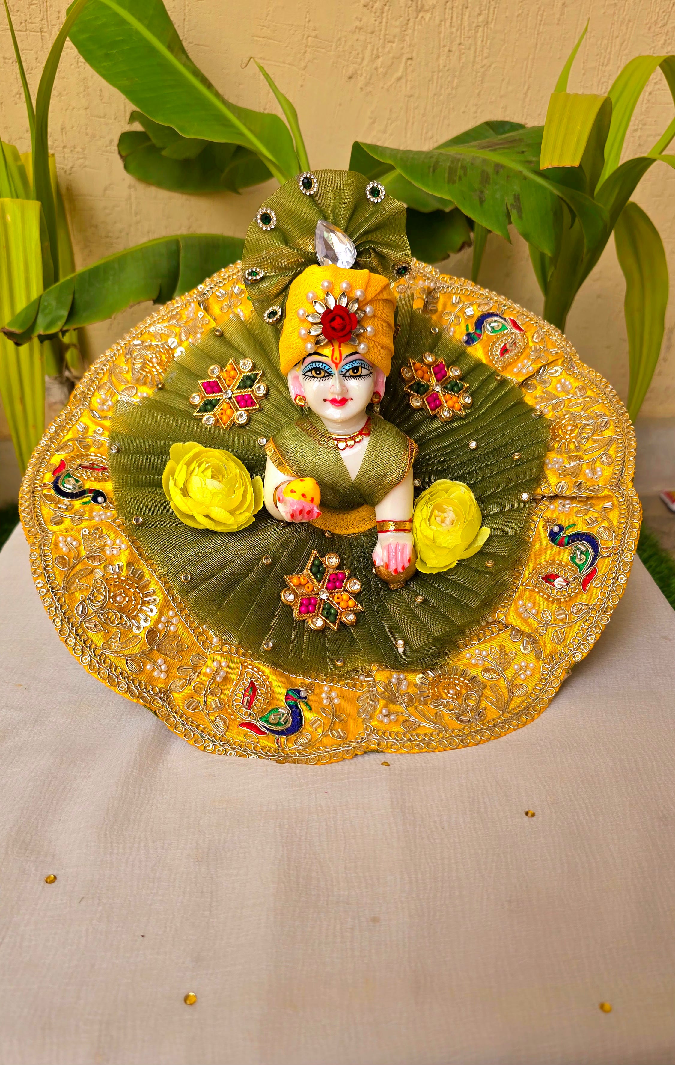 Green yellow handwork dress